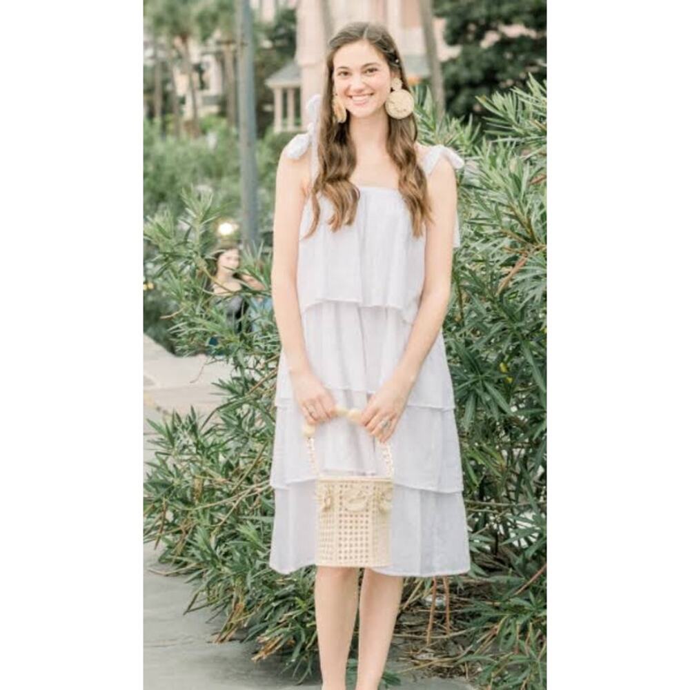 NEW Victoria Dunn Bennet Eyelet Tiered Midi Dress in White